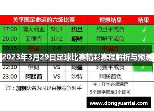 2023年3月29日足球比赛精彩赛程解析与预测